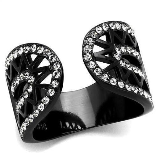 Picture of TK2166 - Stainless Steel Ring IP Black(Ion Plating) Women Top Grade Crystal Black Diamond