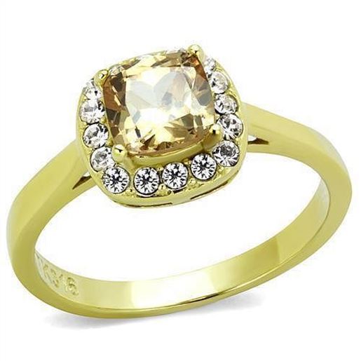 Picture of TK2173 - Stainless Steel Ring IP Gold(Ion Plating) Women AAA Grade CZ Champagne