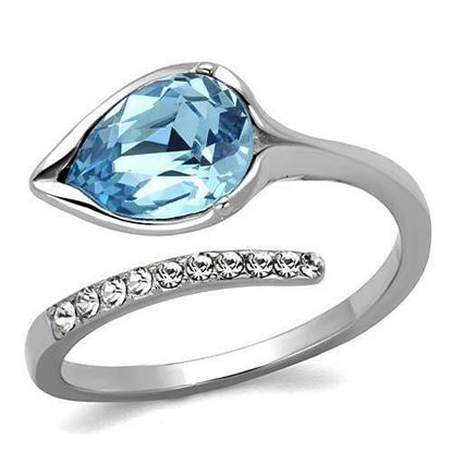 Picture of TK2174 - Stainless Steel Ring High polished (no plating) Women Top Grade Crystal Sea Blue