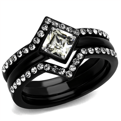 Picture of TK2185 - Stainless Steel Ring IP Black(Ion Plating) Women Top Grade Crystal Clear