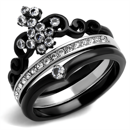 Picture of TK2187 - Stainless Steel Ring Two-Tone IP Black Women AAA Grade CZ Clear