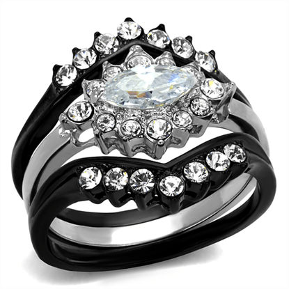 Picture of TK2188 - Stainless Steel Ring Two-Tone IP Black Women AAA Grade CZ Clear