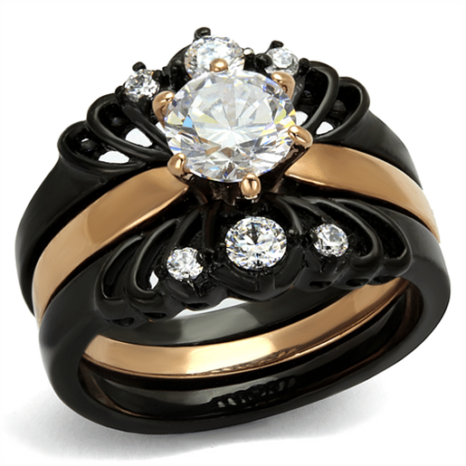 Picture of TK2189 - Stainless Steel Ring IP Rose Gold+ IP Black (Ion Plating) Women AAA Grade CZ Clear