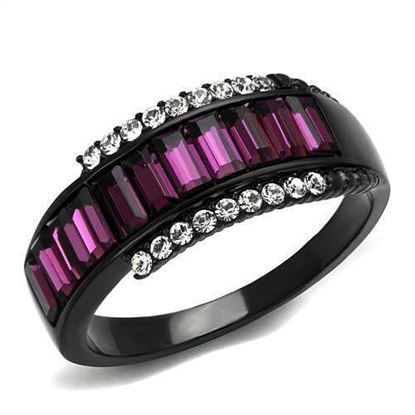 Picture of TK2191 - Stainless Steel Ring IP Black(Ion Plating) Women Top Grade Crystal Amethyst