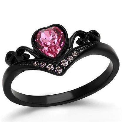 Picture of TK2192 - Stainless Steel Ring IP Black(Ion Plating) Women Top Grade Crystal Rose