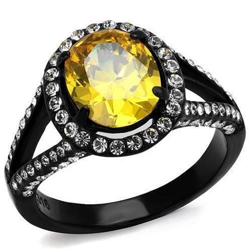 Picture of TK2193 - Stainless Steel Ring IP Black(Ion Plating) Women AAA Grade CZ Topaz