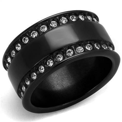 Picture of TK2195 - Stainless Steel Ring IP Black(Ion Plating) Women Top Grade Crystal Clear