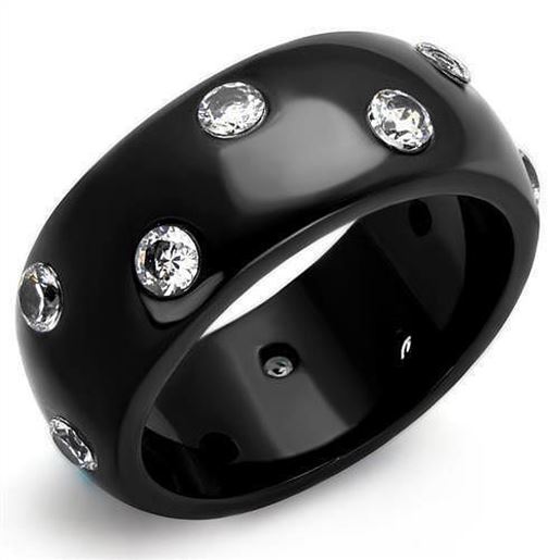 Picture of TK2196 - Stainless Steel Ring IP Black(Ion Plating) Women AAA Grade CZ Clear