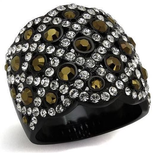 Picture of TK2197 - Stainless Steel Ring IP Black(Ion Plating) Women Top Grade Crystal Metallic Light Gold