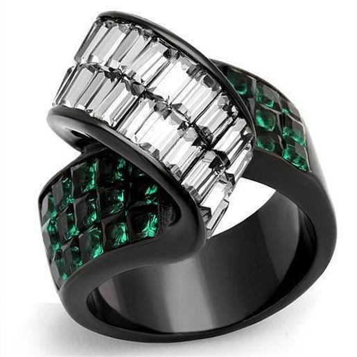 Picture of TK2199 - Stainless Steel Ring IP Black(Ion Plating) Women Synthetic Blue Zircon