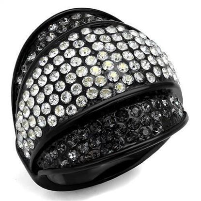 Picture of TK2200 - Stainless Steel Ring IP Black(Ion Plating) Women Top Grade Crystal Multi Color