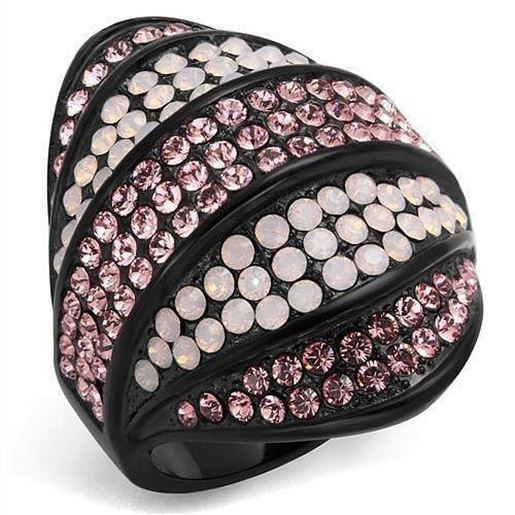 Picture of TK2201 - Stainless Steel Ring IP Black(Ion Plating) Women Top Grade Crystal Multi Color