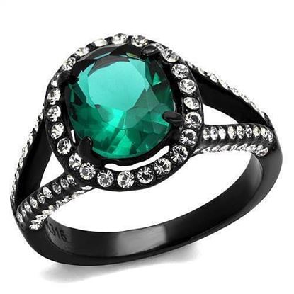 Picture of TK2202 - Stainless Steel Ring IP Black(Ion Plating) Women Synthetic Blue Zircon