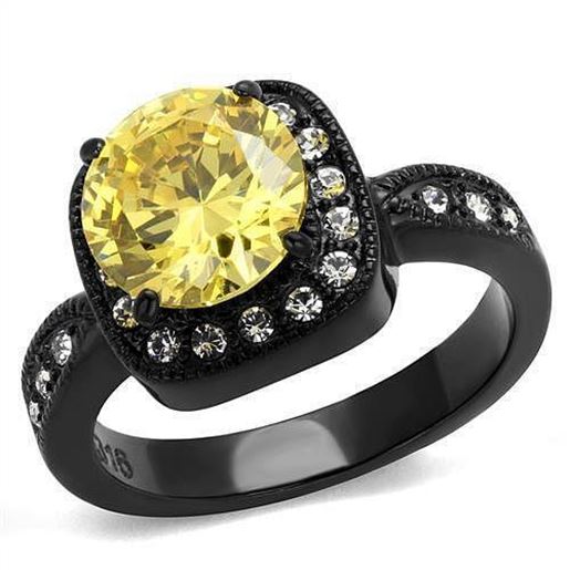 Picture of TK2208 - Stainless Steel Ring IP Black(Ion Plating) Women AAA Grade CZ Topaz