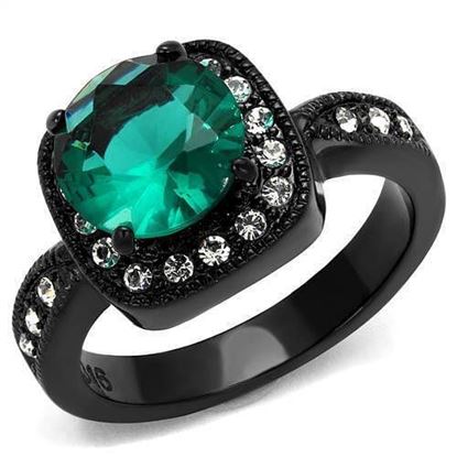 Picture of TK2209 - Stainless Steel Ring IP Black(Ion Plating) Women Synthetic Blue Zircon