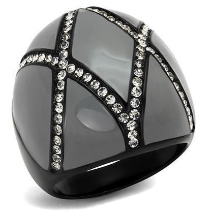 Picture of TK2216 - Stainless Steel Ring IP Black(Ion Plating) Women Top Grade Crystal Clear