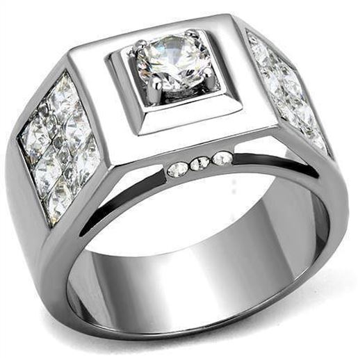 Picture of TK2220 - Stainless Steel Ring High polished (no plating) Men AAA Grade CZ Clear