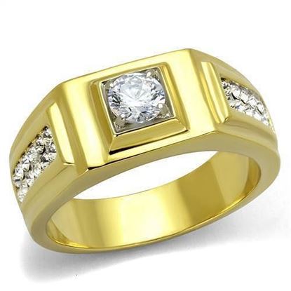 Picture of TK2222 - Stainless Steel Ring Two-Tone IP Gold (Ion Plating) Men AAA Grade CZ Clear