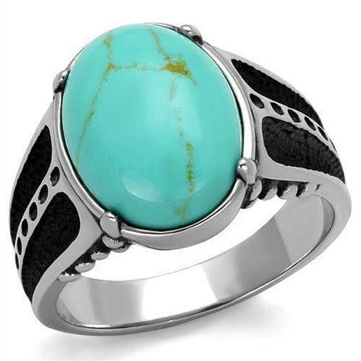 Picture of TK2228 - Stainless Steel Ring High polished (no plating) Men Synthetic Turquoise