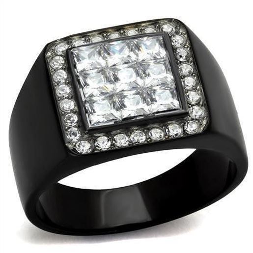 Picture of TK2230 - Stainless Steel Ring Two-Tone IP Black Men AAA Grade CZ Clear