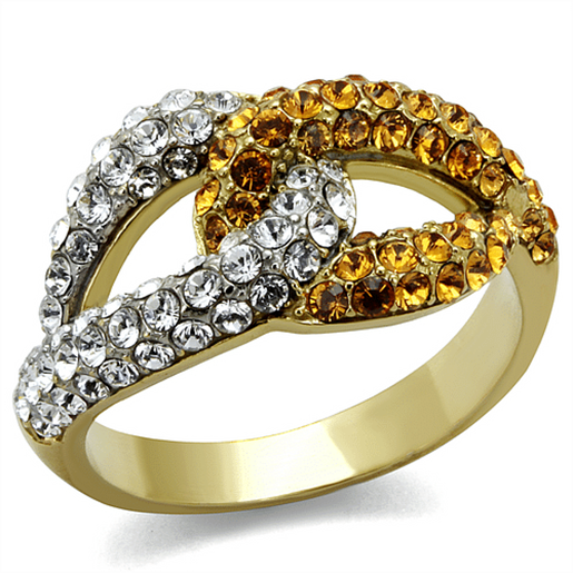 Picture of TK2251 - Stainless Steel Ring Two-Tone IP Gold (Ion Plating) Women Top Grade Crystal Topaz