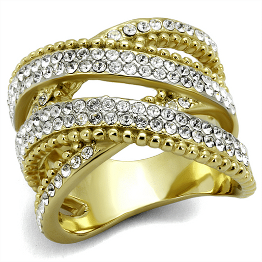 Picture of TK2252 - Stainless Steel Ring Two-Tone IP Gold (Ion Plating) Women Top Grade Crystal Clear