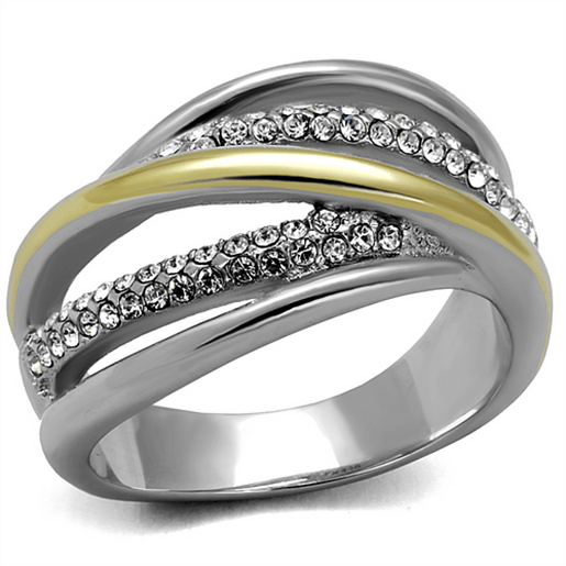 Picture of TK2263 - Stainless Steel Ring Two-Tone IP Gold (Ion Plating) Women Top Grade Crystal Clear