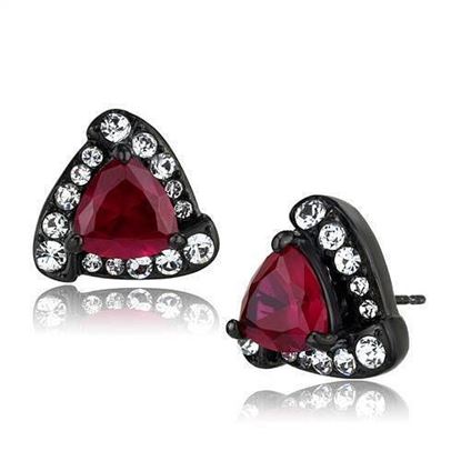 Picture of TK2272 - Stainless Steel Earrings IP Black(Ion Plating) Women AAA Grade CZ Ruby