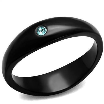 Picture of TK2274 - Stainless Steel Ring IP Black(Ion Plating) Women Top Grade Crystal Light Sapphire