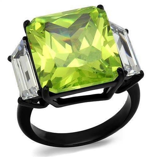 Picture of TK2275 - Stainless Steel Ring IP Black(Ion Plating) Women AAA Grade CZ Apple Green color