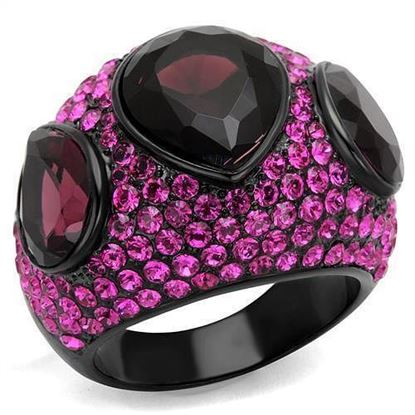 Picture of TK2276 - Stainless Steel Ring IP Black(Ion Plating) Women Synthetic Amethyst