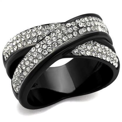 Picture of TK2278 - Stainless Steel Ring Two-Tone IP Black (Ion Plating) Women Top Grade Crystal Clear