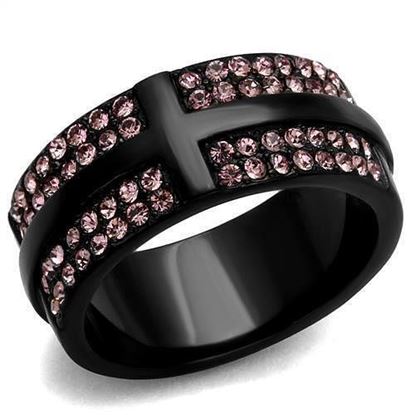 Picture of TK2280 - Stainless Steel Ring IP Black(Ion Plating) Women Top Grade Crystal Light Amethyst