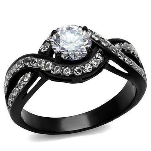 Picture of TK2282 - Stainless Steel Ring Two-Tone IP Black (Ion Plating) Women AAA Grade CZ Clear