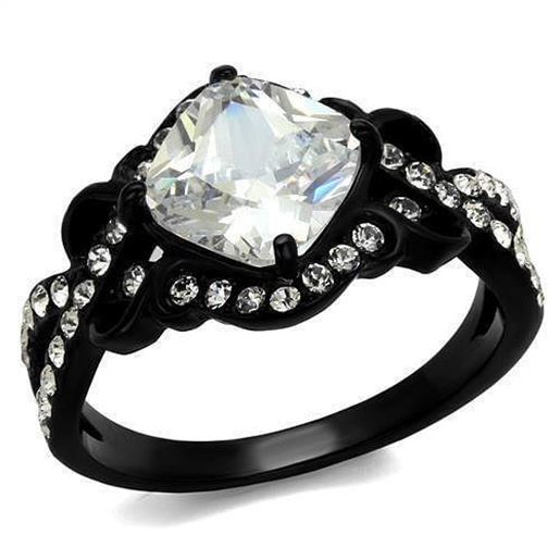 图片 TK2288 - Stainless Steel Ring IP Black(Ion Plating) Women AAA Grade CZ Clear