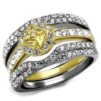 Picture of TK2291 - Stainless Steel Ring Two-Tone IP Gold (Ion Plating) Women AAA Grade CZ Topaz