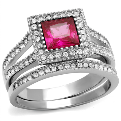 Picture of TK2293 - Stainless Steel Ring High polished (no plating) Women AAA Grade CZ Ruby