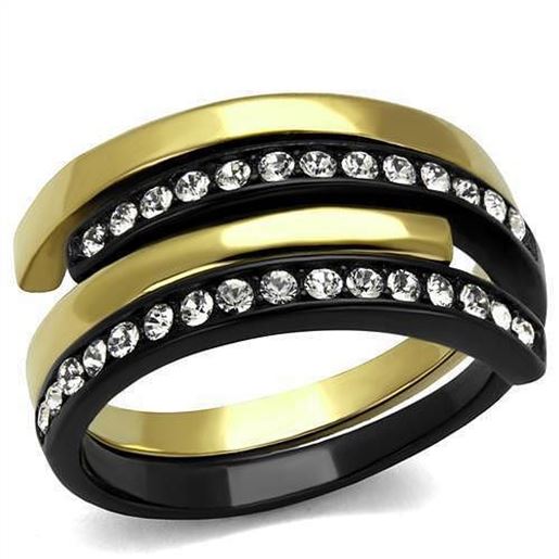 Picture of TK2298 - Stainless Steel Ring IP Gold+ IP Black (Ion Plating) Women Top Grade Crystal Clear