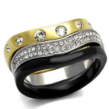 Picture of TK2299 - Stainless Steel Ring IP Gold+ IP Black (Ion Plating) Women Top Grade Crystal Clear