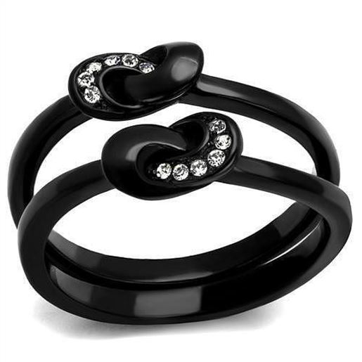 Picture of TK2300 - Stainless Steel Ring IP Black(Ion Plating) Women Top Grade Crystal Clear