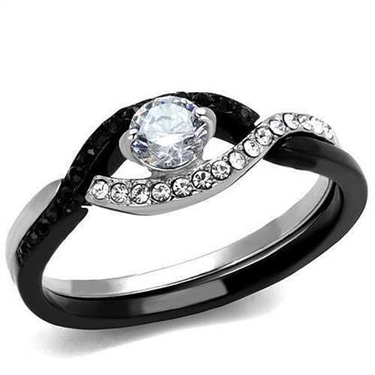 Picture of TK2301 - Stainless Steel Ring Two-Tone IP Black (Ion Plating) Women AAA Grade CZ Clear