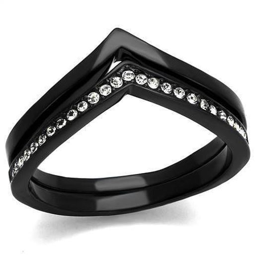 Picture of TK2302 - Stainless Steel Ring IP Black(Ion Plating) Women Top Grade Crystal Clear