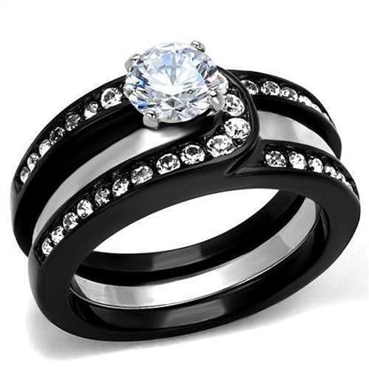 Picture of TK2303 - Stainless Steel Ring Two-Tone IP Black (Ion Plating) Women AAA Grade CZ Clear