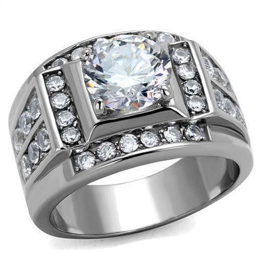 Picture of TK2305 - Stainless Steel Ring High polished (no plating) Men AAA Grade CZ Clear