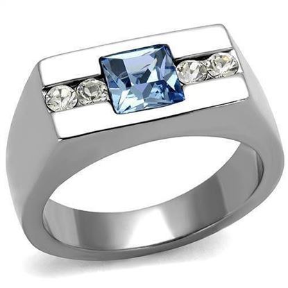 Picture of TK2307 - Stainless Steel Ring High polished (no plating) Men Top Grade Crystal Aquamarine