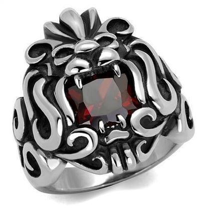 Picture of TK2339 - Stainless Steel Ring High polished (no plating) Men AAA Grade CZ Garnet