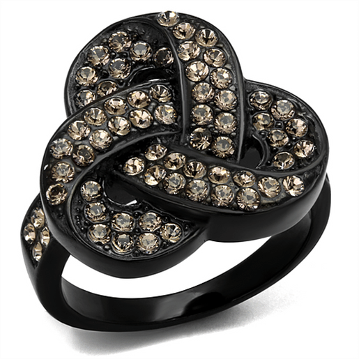 Picture of TK2347 - Stainless Steel Ring IP Black(Ion Plating) Women Top Grade Crystal Light Smoked