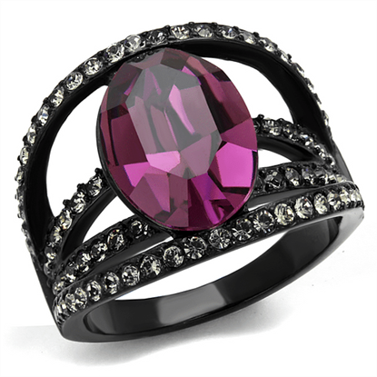 Picture of TK2348 - Stainless Steel Ring IP Black(Ion Plating) Women Top Grade Crystal Amethyst