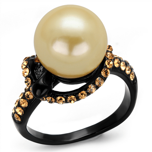 Picture of TK2349 - Stainless Steel Ring IP Black(Ion Plating) Women Synthetic Topaz