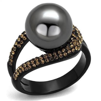 Picture of TK2350 - Stainless Steel Ring IP Black(Ion Plating) Women Synthetic Gray